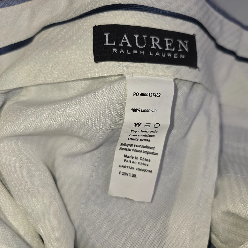 Pantalones de vestir chinos LAUREN RALPH LAUREN para hombre 34 X 30 azul claro 100 % lino -1188 Foto 3 de 4