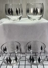 Vintage MCM Roly Poly Glasses Black Gold Atomic Diamond Lowball Set 4 MidCentury