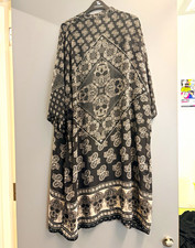 TU Black/White Paisley Kaftan Knee Length Dress 3/4 Kimono Sleeve M