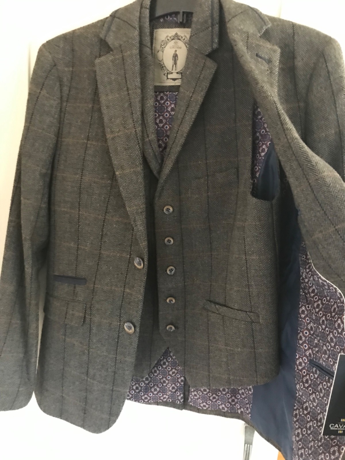 Mens 2x Piece House Of Cavani Tweed Waistcoat + Suit Jacket Albert Grey Size 36R image 2