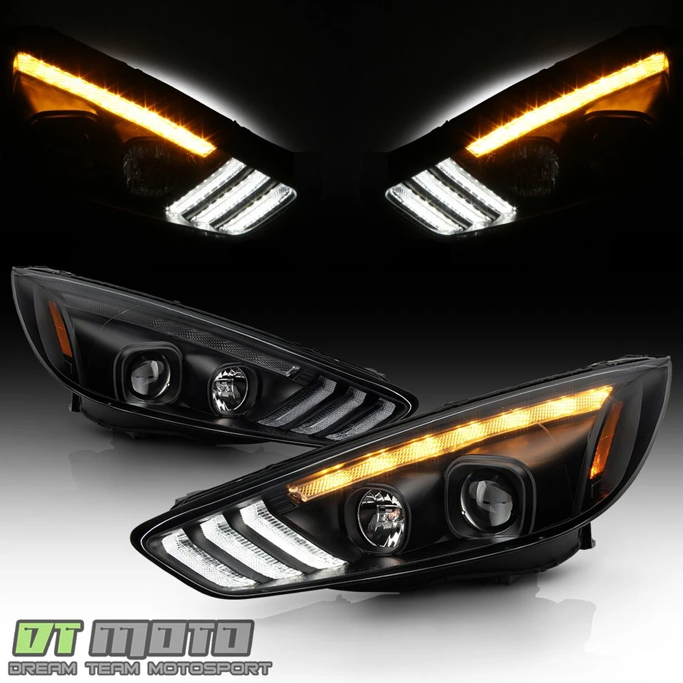 Faros proyectores secuenciales LED DRL negros tipo halógeno Ford Focus 2015-2018 Foto 2 de 4