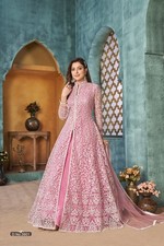 Pink Net Heavy Embroidered Anarkali Gown with Dupatta  Wedding Festive Party We