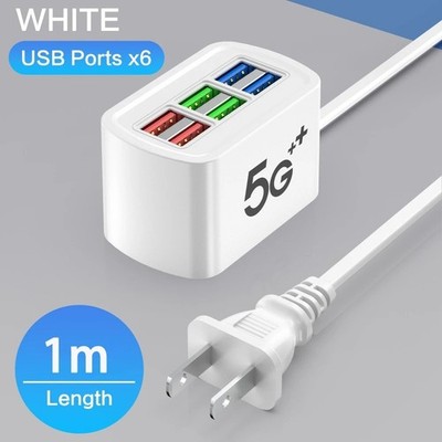 6 Port USB Hub Fast Wall Charger Station Multi-Function Desktop AC Power Adapter