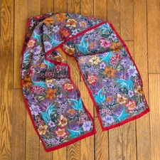 OSCAR DE LA RENTA Scarf Rectangle Multicolor Floral Print Logo 50 x 10