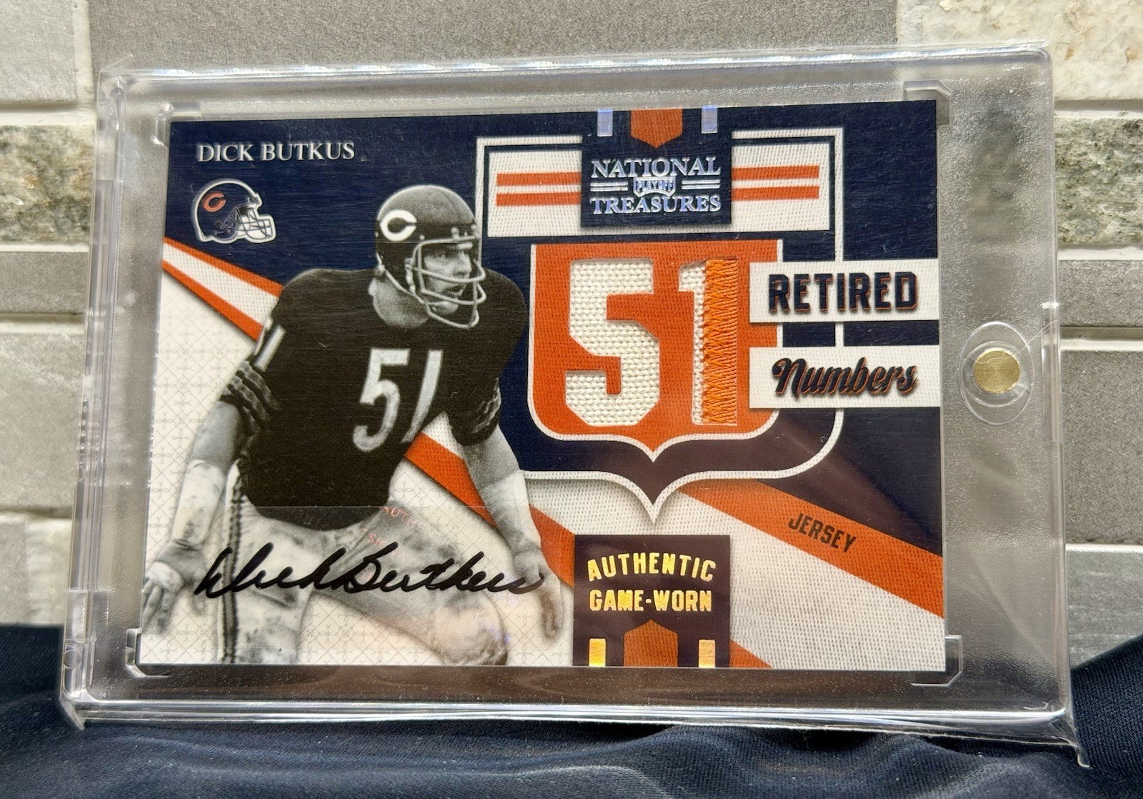 2009 Panini National Treasures Dick Butkus GAME USED Jersey Patch AUTO /10 HOF view 3