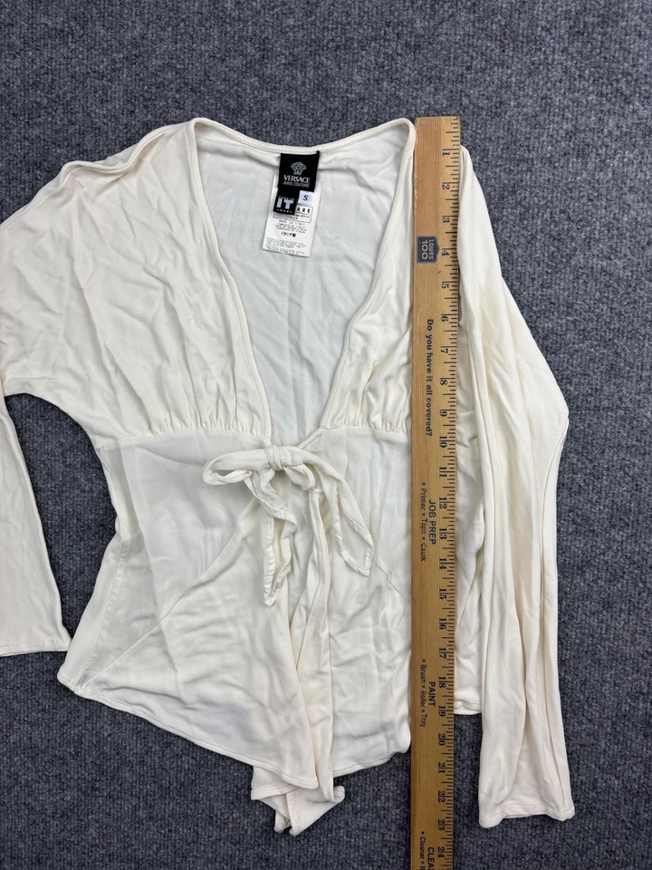 Versace Jeans Couture Cardigan Top Women's Small Ivory Long Sleeve Tie Front - Image 4 of 4