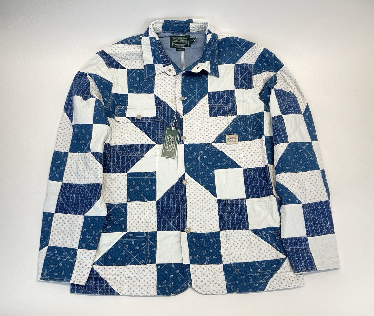 Polo Country Ralph Lauren Blue White Quilted Patchwork