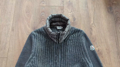 MONCLER MAGLIONE TRICOT CARDIGAN グレー M MONCLER Maglione Tricot Cardigan Knit Wool Down Women's