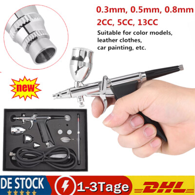 Airbrushpistole Spritzpistole Druckluft Double Action mit Düsen 0.3/0.5/0.8MM DE