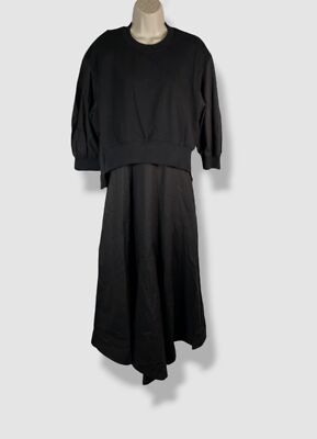 3.1 phillip lim black dress 3.1 Phillip Lim Women's Black Long Sleeve Sweatshirt Combo Midi Dress Size M