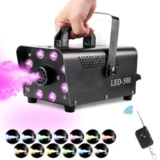 Smoke Machine, Fog Machine Halloween Indoor- 3 Stage LED Lights with 13 Colors