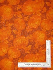 Pumpkin Fabric Autumn Fall Pumpkins Orange Gold Glitter Cotton Traditions 1.5 Yd