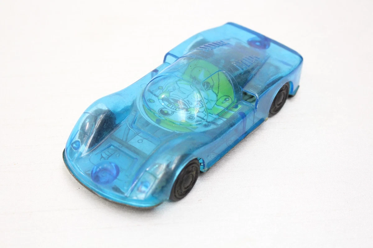 Vintage Tin Bottom Plastic Blue Top Race Car Toy Made in Japan M76