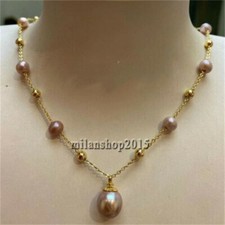 Stunning 18" AAA+ south sea NATURAL PURPLE PEARL NECKLACE 14K