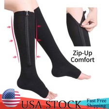 Zipper Compression Socks Knee High Open Toe Stockings 20-30 mmhg for Diabetic