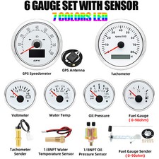 6 Gauge Set 85mm GPS Speedometer Tacho&52mm Fuel/Temp/Oil/Volt/Trim With Senders