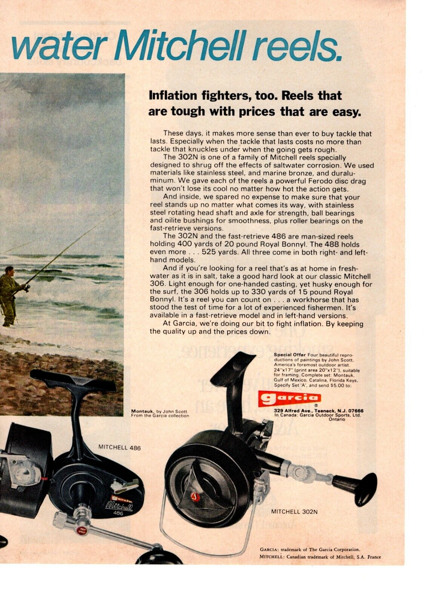 1975 2PG BOBINES DE PÊCHE GARCIA IMPRESSION ANNONCE, PÊCHE À