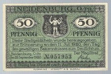 Notgeld - Stadt Neidenburg / OPr.(heute Nidzica in Polen) - 50 Pf. - 1920 - RAR