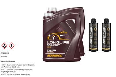 10L MANNOL Motoröl LONGLIFE 504/507 5W-30 Inkl. 2x Reiniger Motor Flush