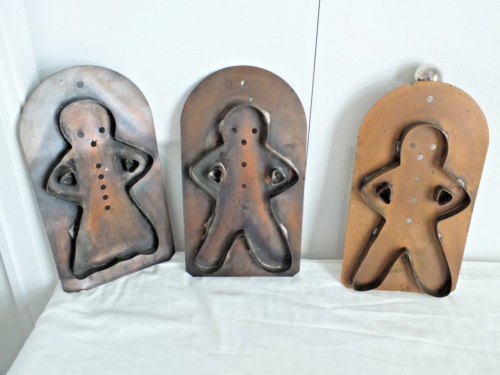 10" Copper GINGER BREAD BOY GIRL VILLAGE  Cookie Cutters Pfaltzgraff lot of 3 - Picture 1 of 5
