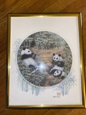 John Cheng "Playful Pandas" Golden Framed Print 10" X 12" signed & numbered