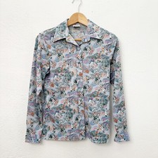 Vintage 70s Polyester Floral Button Up Shirt - READ