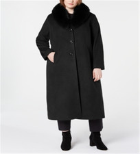 Forecaster Women's Fox Fur Collar Maxi Coat Black Size 16w