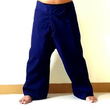 Thai Fisherman Pants Navy Blue Cotton Woven Ray Massage Beach YogaTai Chi