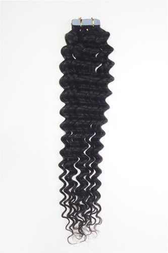 Seamless Tape In Human Curly Hair Extensions Remy Skin Wefts Balayage Blonde 18" - Picture 15 of 28