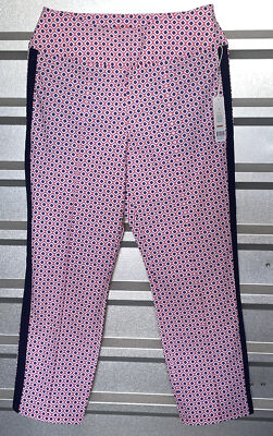 New Womens KINONA Multi-Color  L TAILORED TRACK GOLF PANT Geometric Pink Striped