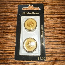 New Vtg 2 PK Dill Buttons 24K Gold Plated #232 3/4” 20 MM Made in Germany