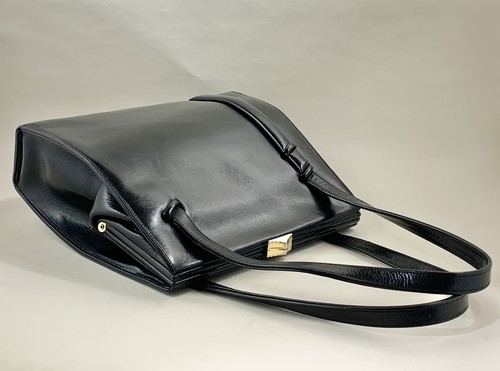 Waldybag Vintage 1950s Black Leather Handbag Purse & Up Cycled Stratton Compact - Picture 8 of 24