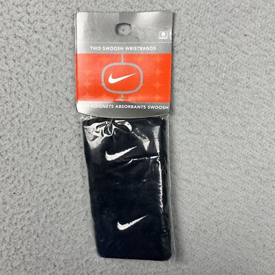 VINTAGE Sealed Nike Black White Swoosh Logo 2 Pack Sport Wristbands Taiwan 90s