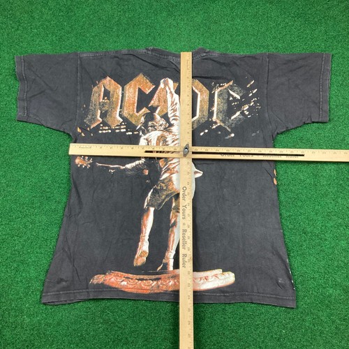 Vintage ACDC Shirt Mens M Black 2000 Stiff Upper Lip Tour AOP Music Promo Y2K - Picture 10 of 13