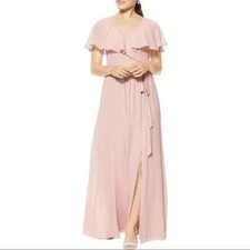 Levkoff Bridesmaid Dress Frost Rose 7106 Prom Wedding Gown Chiffon V Neck Sz 12