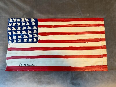 Original R A MILLER Georgia Folk Art Metal AMERICAN FLAG - SIGNED