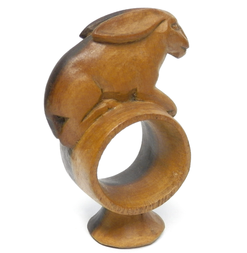 Carved African Mahogany Animal Napkin Rings Giraffe Rabbit Antelope Set of 3 - Picture 4 of 6