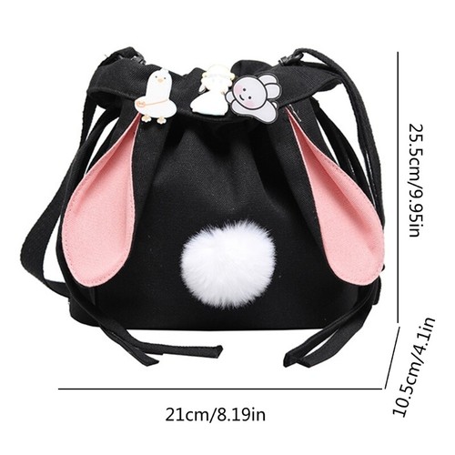 Women Canvas Small Bucket Bag Drawstring Handbag Adjustable Crossbody Bag Purse - Picture 8 of 10