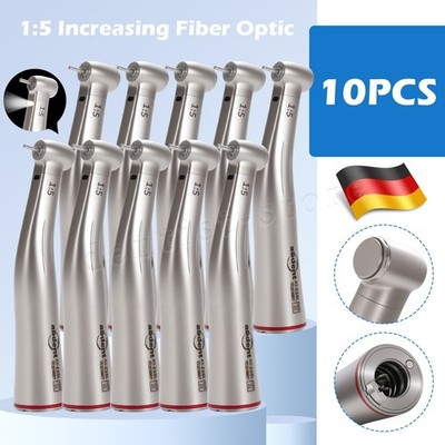 10pcs Dental Winkelstück Handstück mit Licht 1:5 Rot Glasfaser Contra Angle