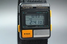 [Exc+5]  SEIKO PULSE METER S229-5001 Black Digital Quartz Watch Vintage JAPAN