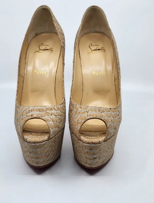 Christian Louboutin — Christian Louboutin Jamie 160 Snake-Embossed Peep Toe Pumps 39.5 / 9.5 US w Box