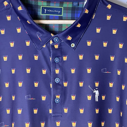 William Murray Golf Polo Shirt Mens 2XL Navy Blue AOP Old Fashioned Cocktail XXL - Picture 4 of 8