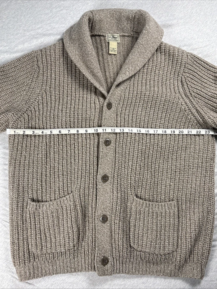 Cárdigan suéter de lana LL Bean Ragg grande de lana de cordero marrón para hombre Foto 3 de 4