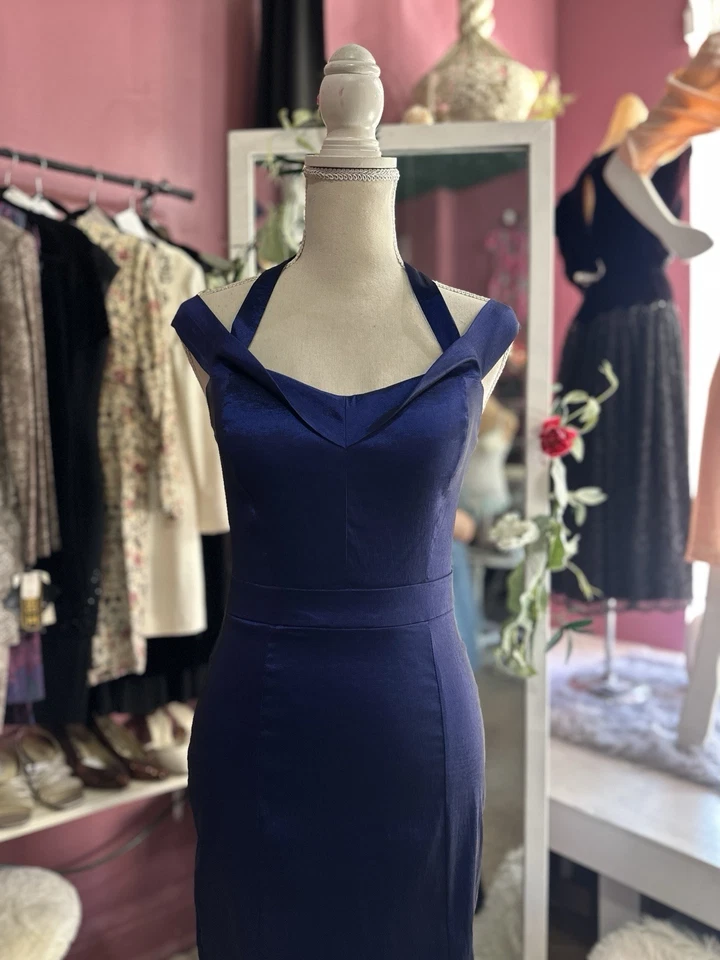 Maxi Vestido de Noche Formal Windsor Baile de graduación Color Azul Cambio Sin Mangas Cola de Pescado XXS Foto 3 de 4