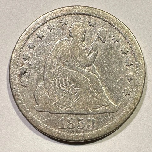 1858-O Seated Liberty Quarter Silver Better Date Low Mintage Cleaned Album Coin