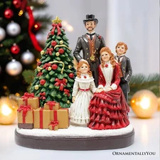 Elegant Victorian Christmas Family Figurine, 8" Vintage Holiday Tabletop Statue
