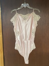 Vintage 70/80s Blush Lingerie Teddy Pink Satin Lace Romper USA Sz P