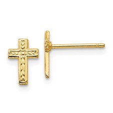 Real 14K Yellow Gold Polished Cross Post Earrings; Women Men