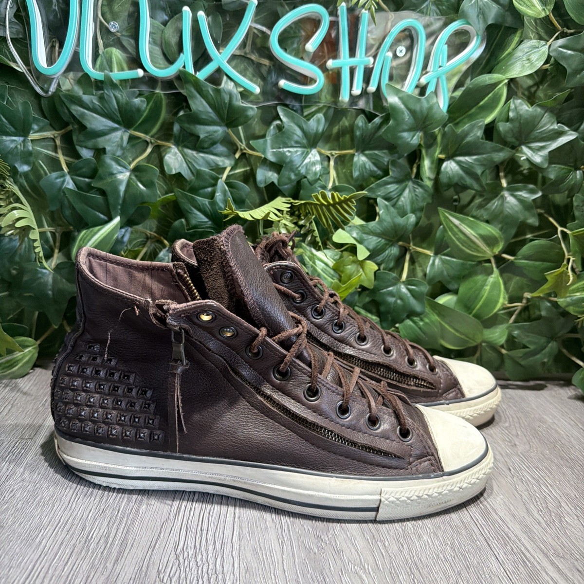 Converse X John Varvatos Men's Brown Double Zip Metal Studs Sz 10 Converse X John Varvatos Men's Brown Double Zip Metal Studs Sz 10
