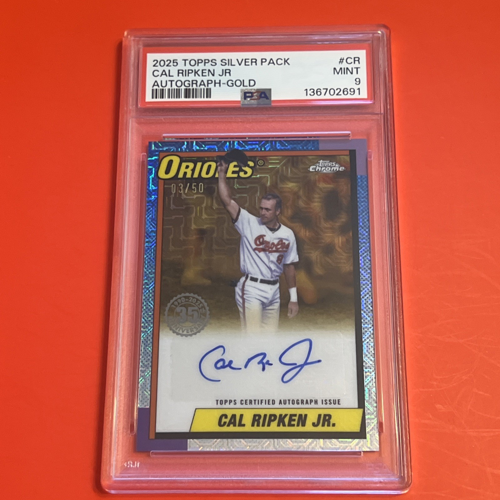 2025 Topps Silver Pack- Cal Ripken Jr 1990 35th Anniversary - Gold- Auto /50 